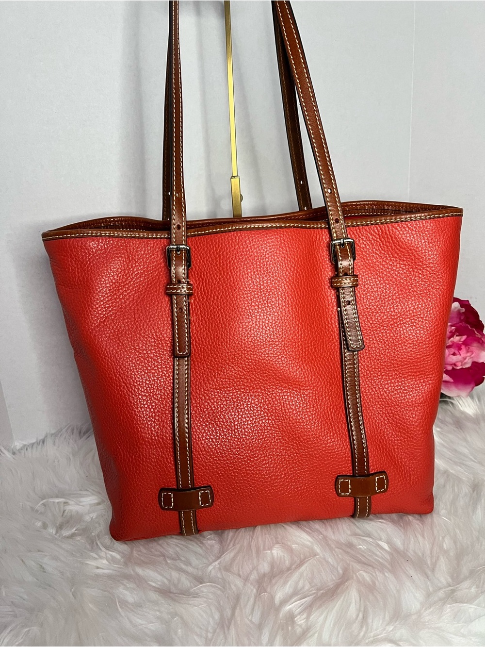 Dooney & Bourke Burnt Orange Pebbled Leather East/West Tote with Brown Trim - Picture 5 of 11